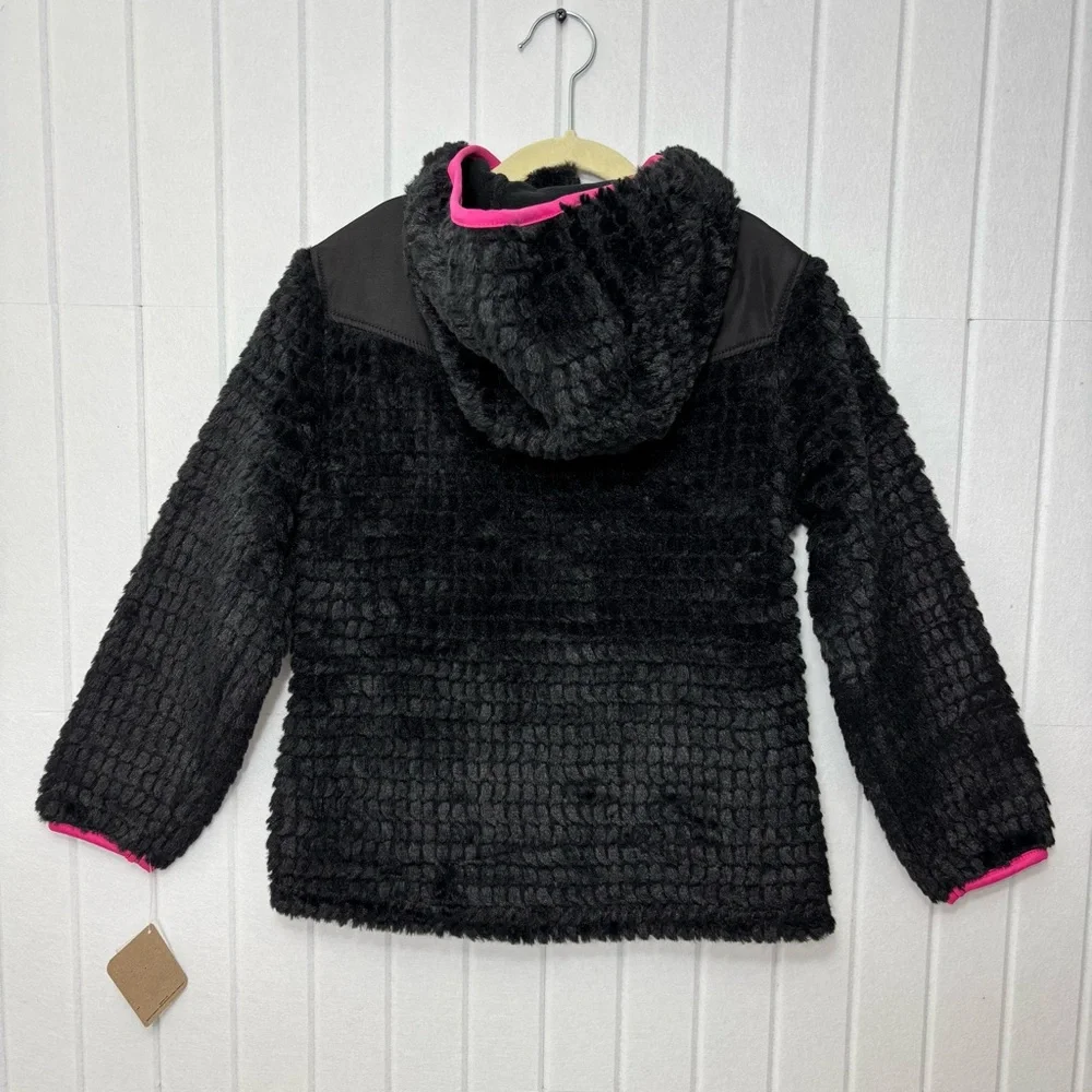 Reebok Black and Pink lightweight Fuzzy Full zip Hoodie jacket coat size‎ 7-8 Y
